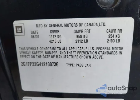 2001 Chevrolet Camaro Z28 z USA, uszkodzony, nr VIN 2G1FP22G412100736